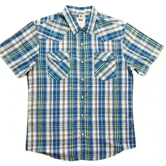 Levi's Barstow Western Short Sleeve Multi Color Checker Plaid Snap Shirt Size L - Picture 1 of 16